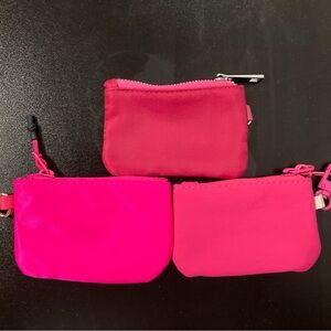 Set of 3 Hot Pink Mini Nylon Keychain Bag Pouch Zipper Closure